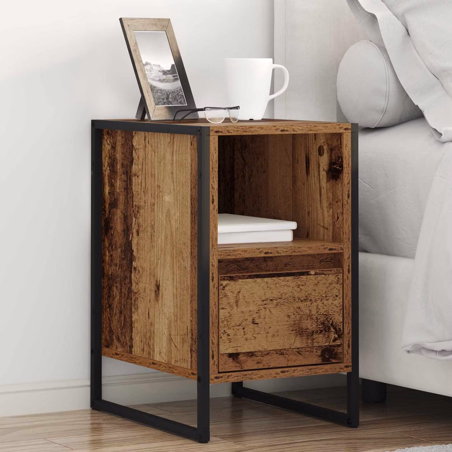 Set di 2 comodini vidaXL in stile industriale color marrone, L: 39,5 cm, P: 30 cm, H: 50 cm