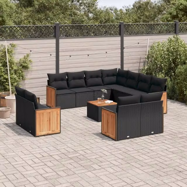 Set di Divani da Giardino a L vidaXL in Polyrattan Nero con Cuscini e Tavolino da Caffè – 1