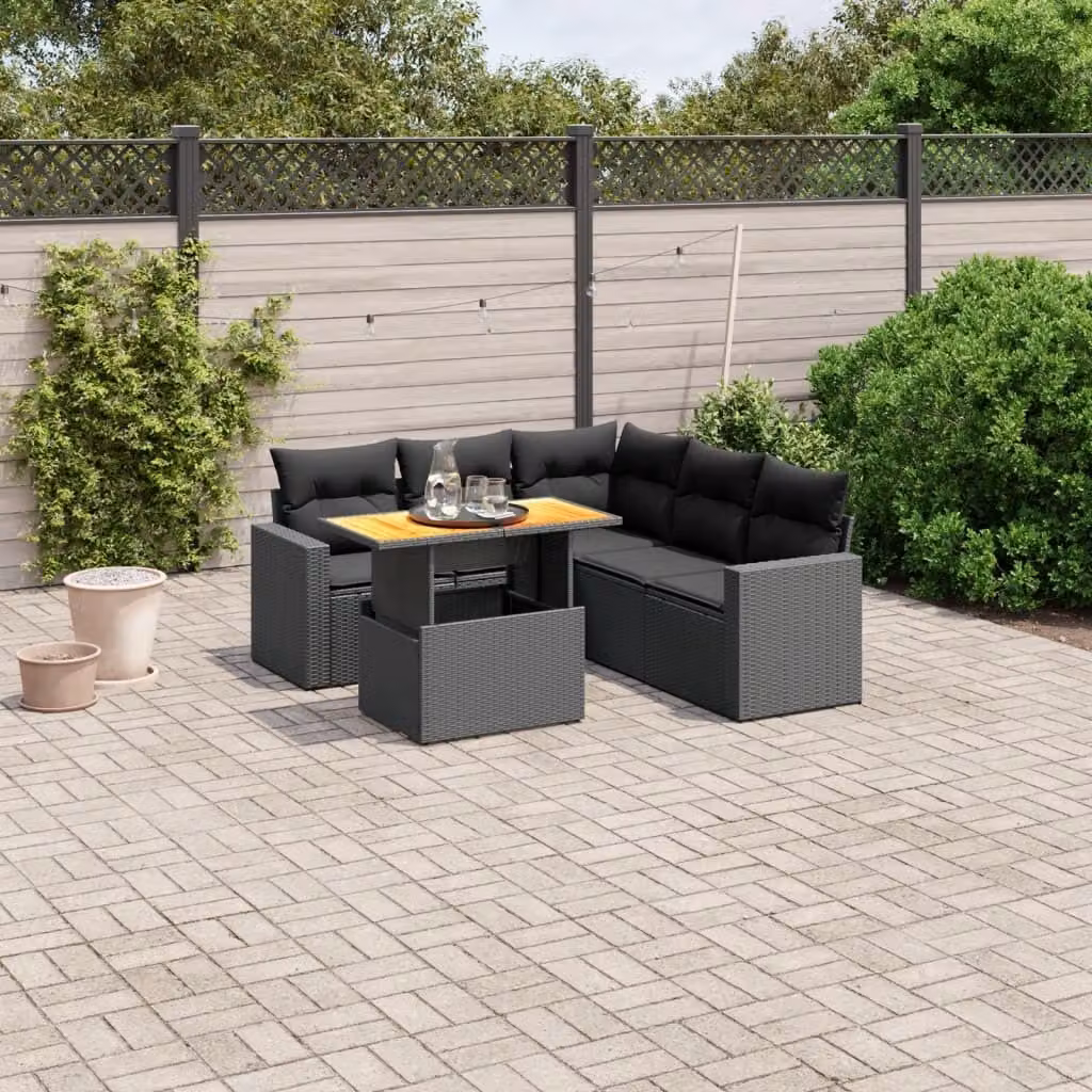 Maison Exclusive - Set Divano da Giardino 6 pz con Cuscini Nero in Polyrattan