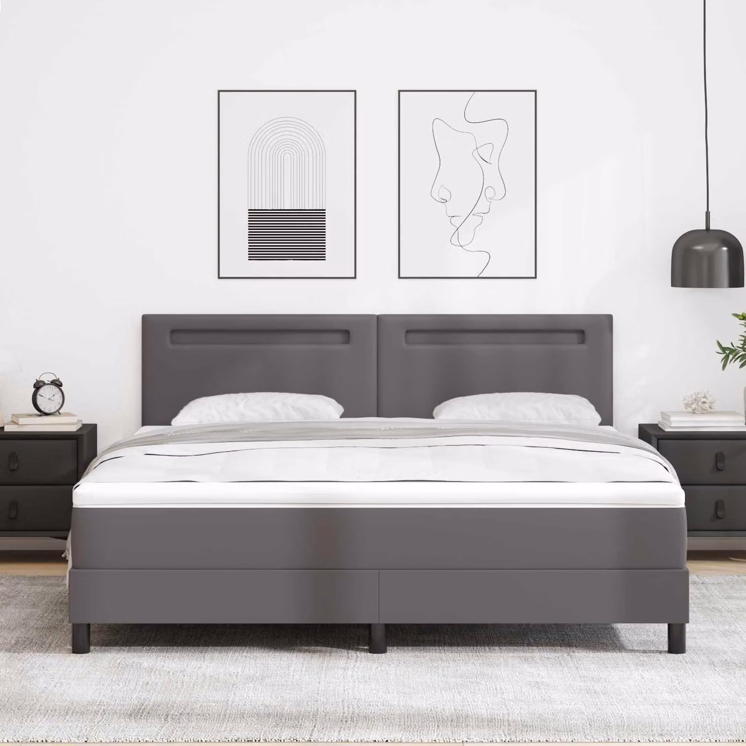 Letto a molle con materasso vidaXL in pelle sintetica grigia L/P: 180 x 200 cm