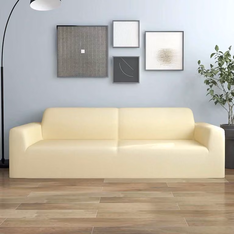 Fodera Elasticizzata per Divano da 3 Posti vidaXL in Jersey di Poliestere, Colore Beige
