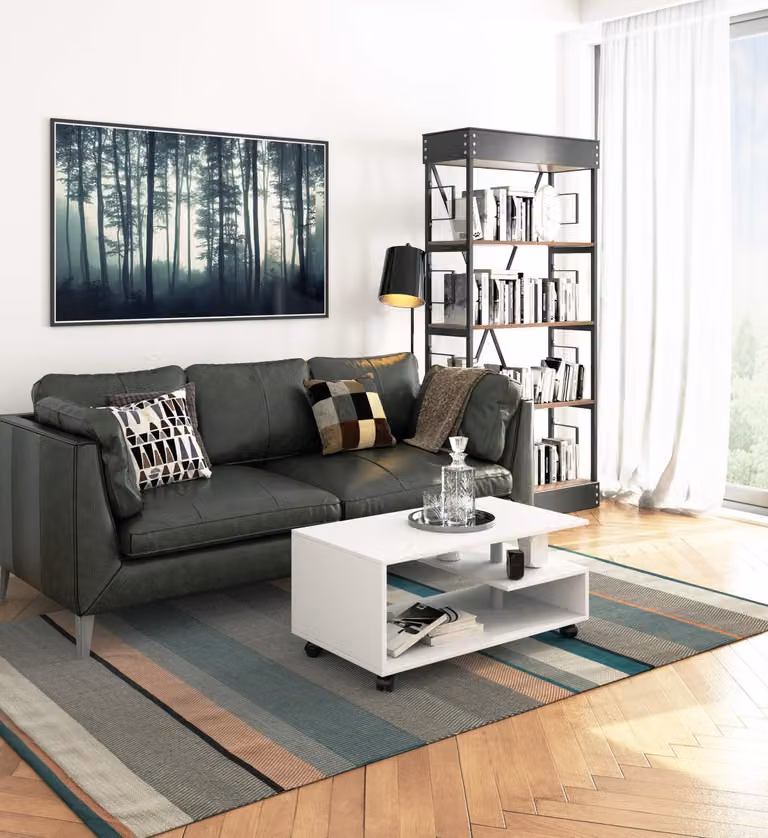 Tavolino da salotto in laminato | Tavolino da salotto | 90 x 51 cm con rotelle
