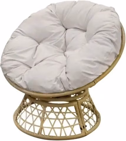 Poltrona da giardino Meublorama in resina intrecciata beige con cuscino grigio, L: 96 cm, P: 85 cm, H: 80 cm – 1