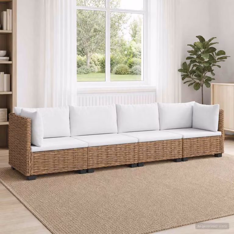 Set Lounge da Giardino vidaXL GENDT in Rattan Naturale con Cuscini Imbottiti e Struttura in Legno