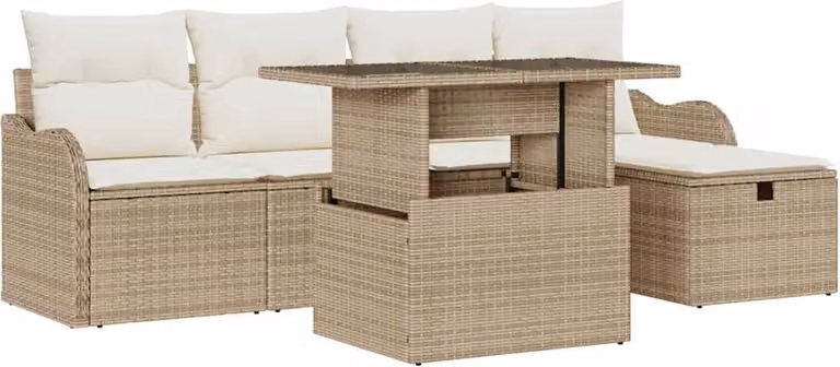 Set Divano da Giardino con cuscino 6 pcs Beige Poly Rattan
