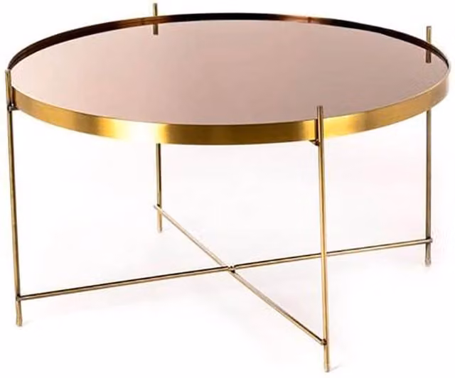 Tavolino da salotto rotondo Giordanoshop con top in vetro e struttura in metallo color oro lucido L: 70 cm, P: 40 cm