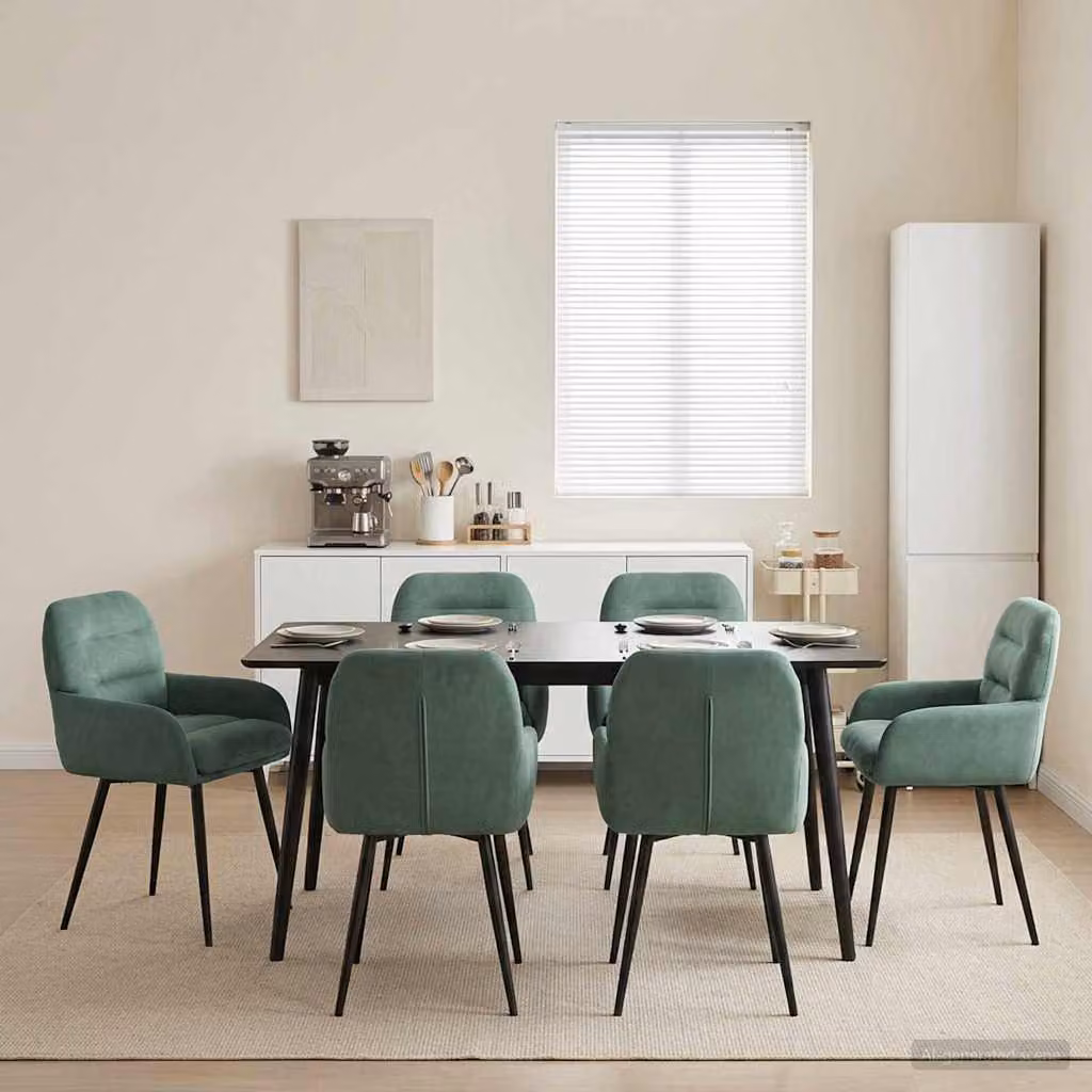 Set di 6 sedie da pranzo vidaXL in velluto verde mare con struttura in metallo, L/P/H: 59 x 59,5 x 90 cm