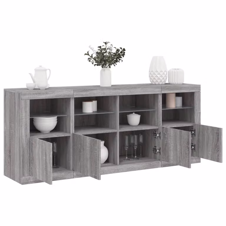 Credenza moderna vidaXL con luci LED Grigio Sonoma L: 163 cm, P: 37 cm, H: 67 cm