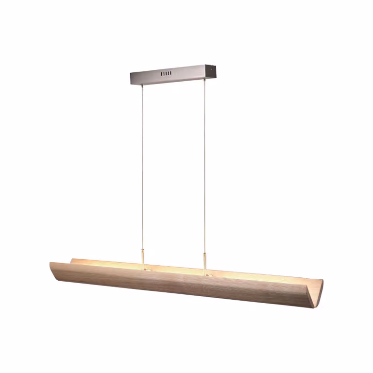 Brilliant Lampada LED a sospensione Monterra, lunghezza 132 cm, marrone, legno dimmerabile, Legno chiaro, Soggiorno / Sala da pranzo, Legno