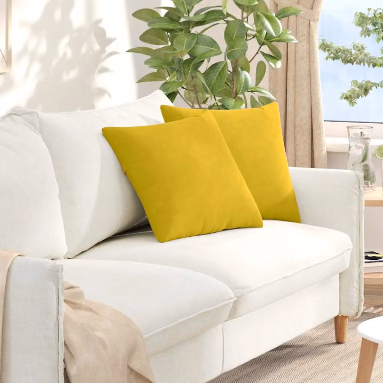 Set di 2 cuscini da divano quadrati vidaXL in tessuto a coste giallo, L 45 cm x P 45 cm x H 45 cm