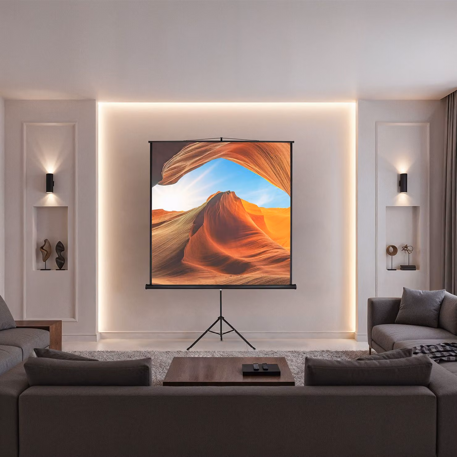 Schermo a treppiede Tectake HD Ready bianco L 152 cm x H 152 cm – 2
