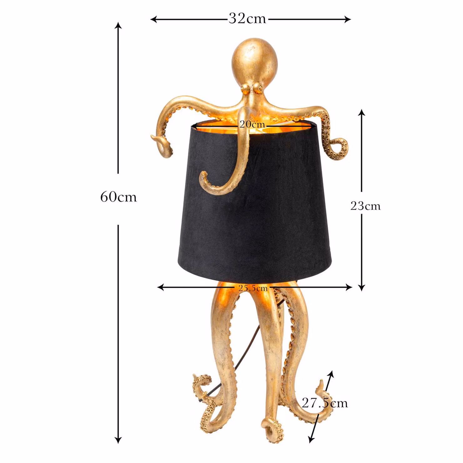 KARE Lampada da tavolo Octopus, Ottone / Oro, Soggiorno / Sala da pranzo, Tessuto / Stoffa / Seta, Moderno, Lampada da tavolo