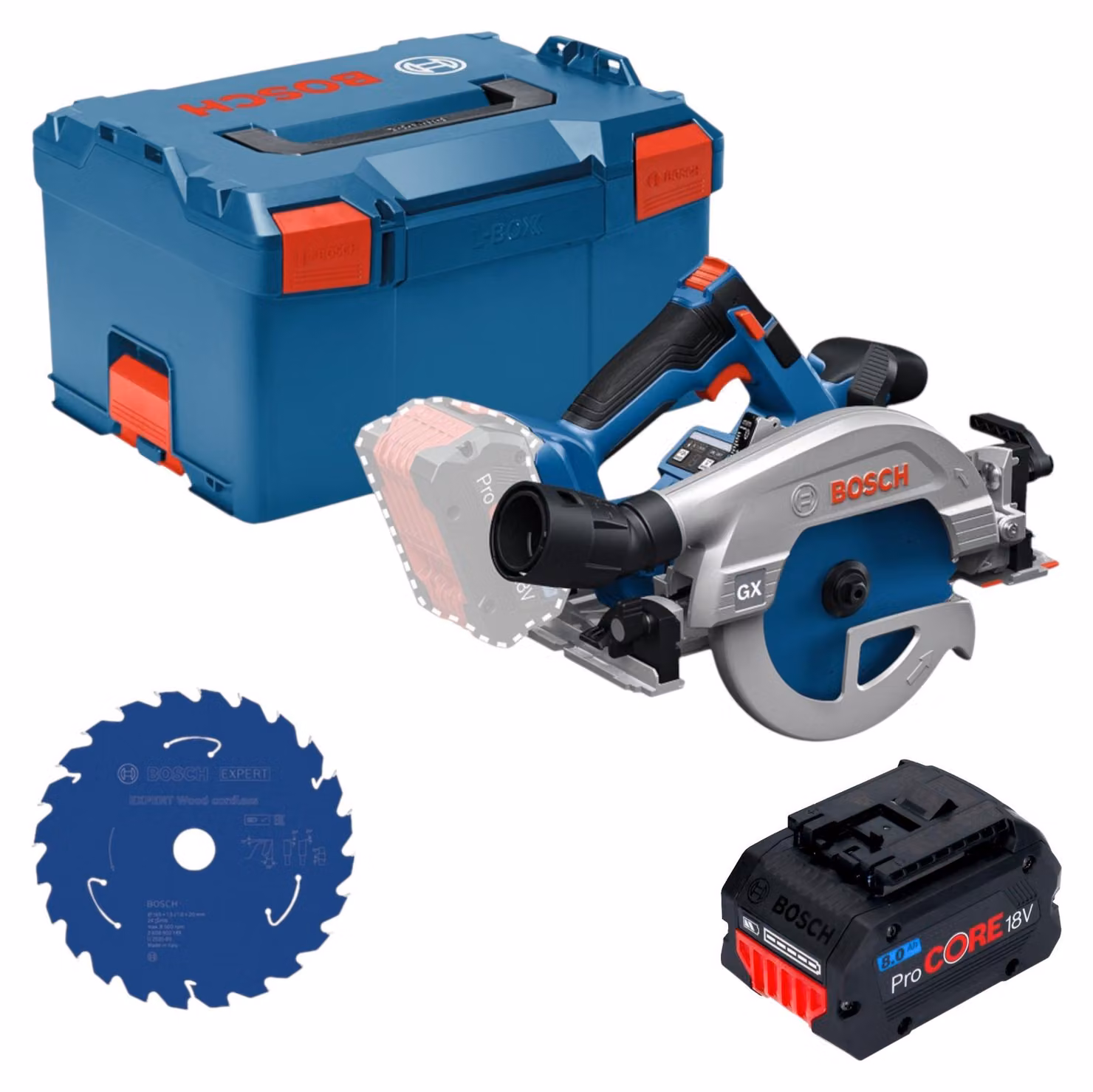 Sega circolare a batteria Bosch GKS 18V-57-2 GX Professional 18 V 165 mm Brushless + 1x batteria ProCORE 8,0 Ah + L-Boxx - senza caricabatterie