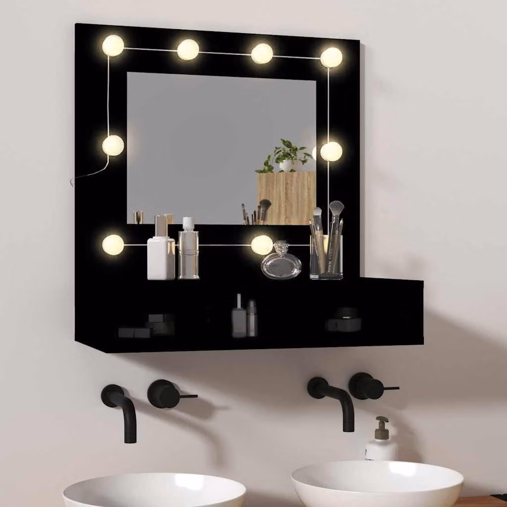 Mobile da bagno con specchio e illuminazione LED vidaXL, Nero, L: 60 cm, P: 31,5 cm, H: 62 cm