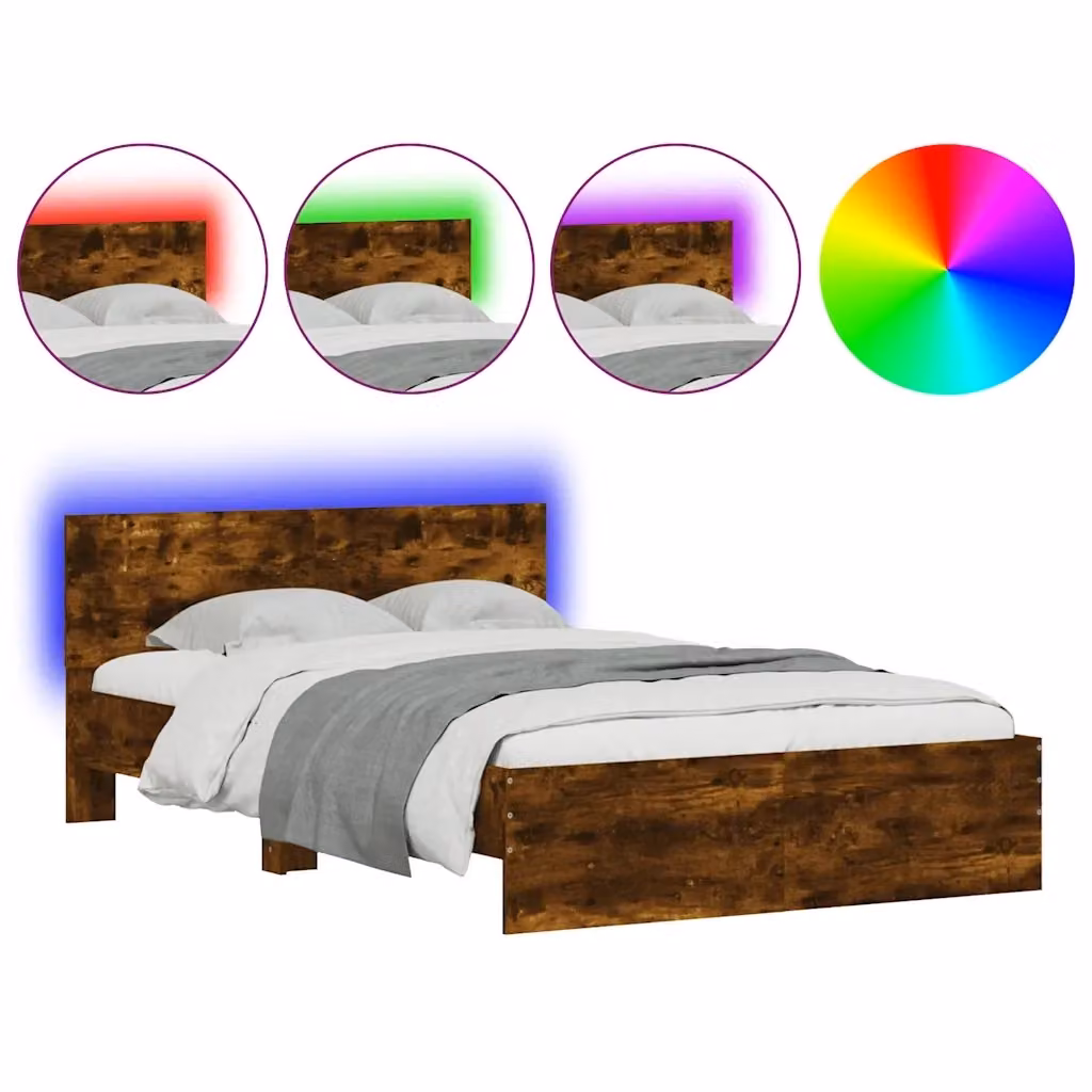 vidaXL Giroletto con Testiera, Illuminazione LED e Porta USB, Rovere Fumo, L/P/H: 190 x 140 x 70 cm – 3