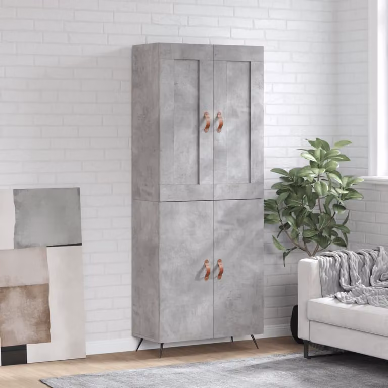 Credenza moderna vidaXL in legno e metallo, colore grigio, L: 69,5 cm, P: 34,0 cm, H: 180,0 cm