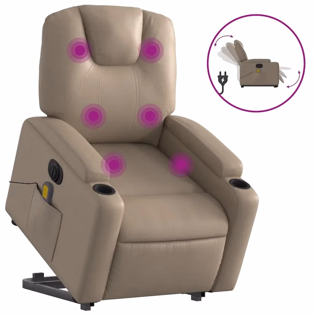 Poltrona Alzapersona con Massaggio Elettrico vidaXL in Similpelle Colore Cappuccino – 2