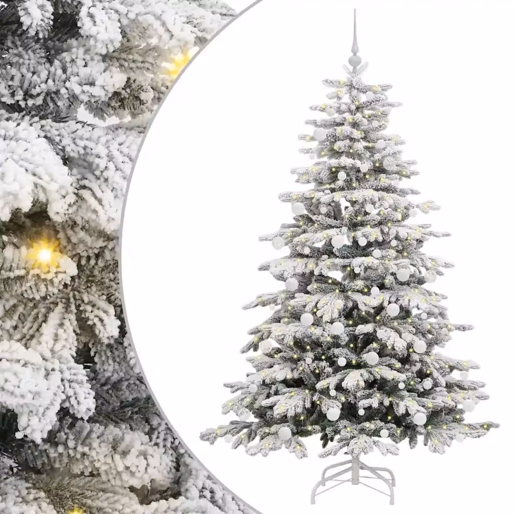 Albero di Natale Artificiale Moderno vidaXL Bianco con Luci LED Warm White e Rami Pieghevoli in PVC – 2