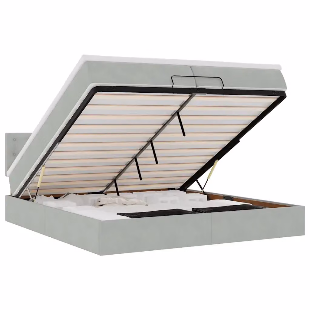 Letto con contenitore a sollevamento vidaXL in velluto grigio e bianco con materasso, L 200 x P 200 x H 88 cm – 2
