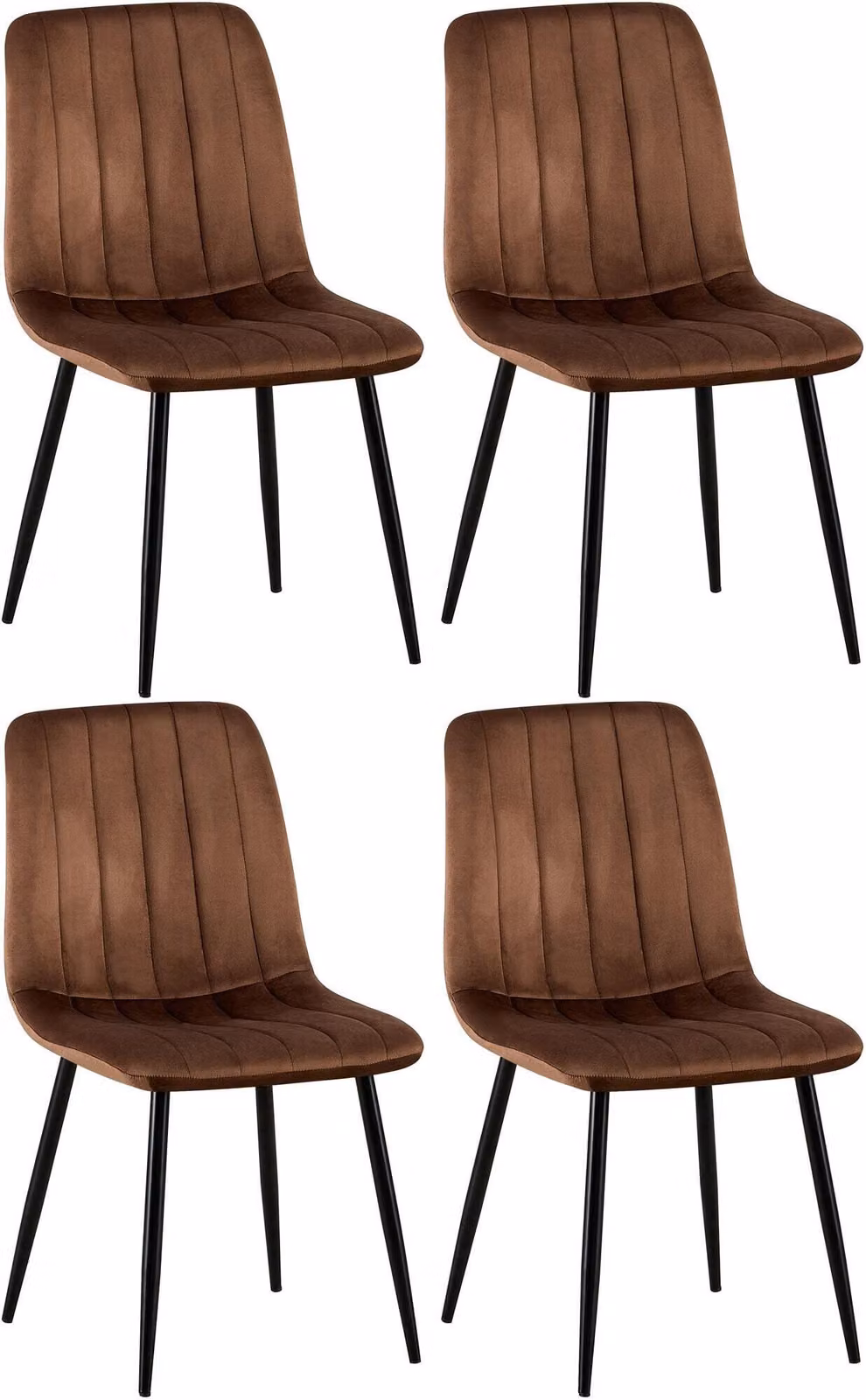 Set di 4 sedie Dijon con schienale, colore marrone, materiale: velluto