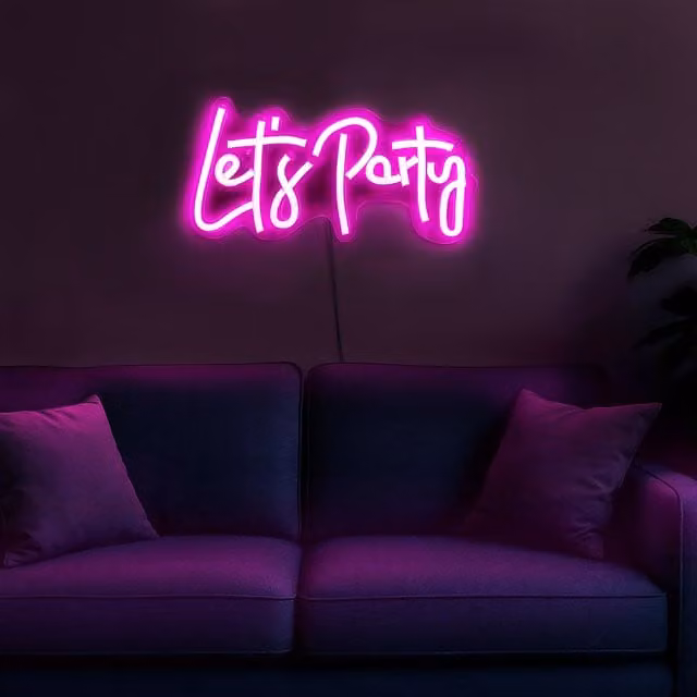 Scritta neon Let's Party KASANOVA rosa con alimentazione USB per decorazione da parete