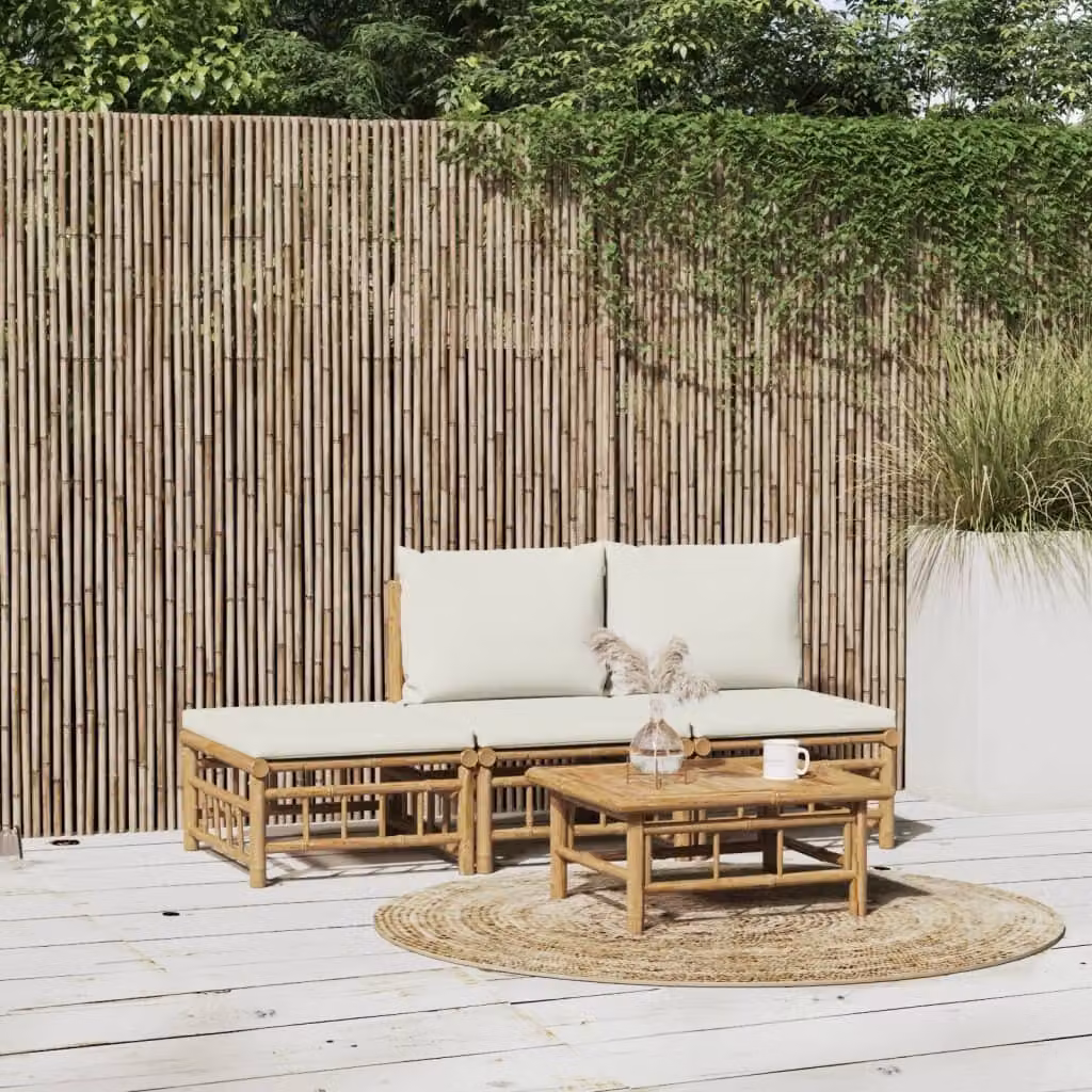 Maison Exclusive - Set da giardino da 4 pezzi con cuscini color bianco crema in bambù
