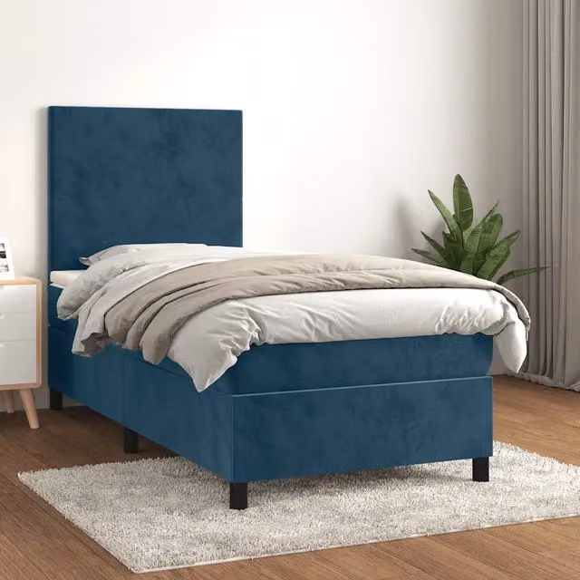 Letto Ibrido con Giroletto a Molle e Materasso vidaXL in Velluto Blu e Bianco L/P/H: 203 x 90 x 128 cm – 1