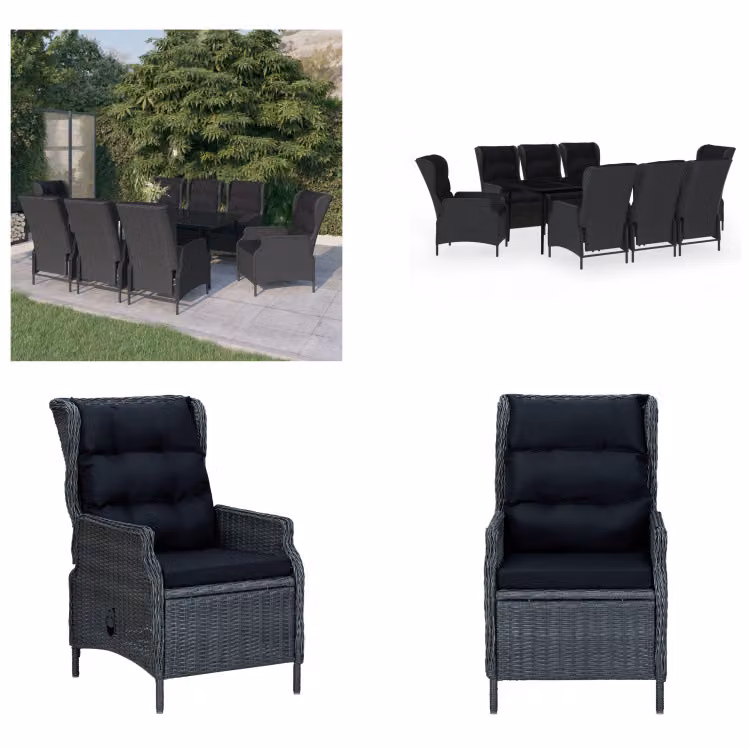 vidaXL Set da pranzo da giardino 9 pezzi grigio scuro - Set da pranzo da giardino - Set da pranzo in polirattan - Set da pranzo da esterno