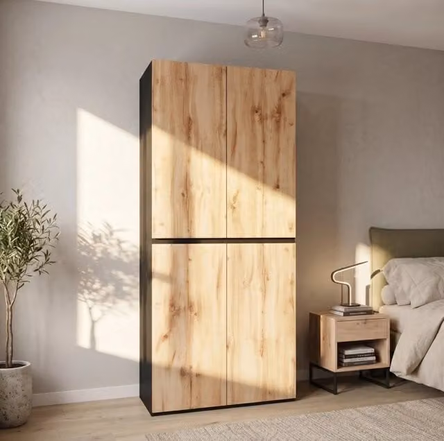 Armadio guardaroba 90x50x200 cm in MDF e truciolare effetto rovere con cassetto portagioie