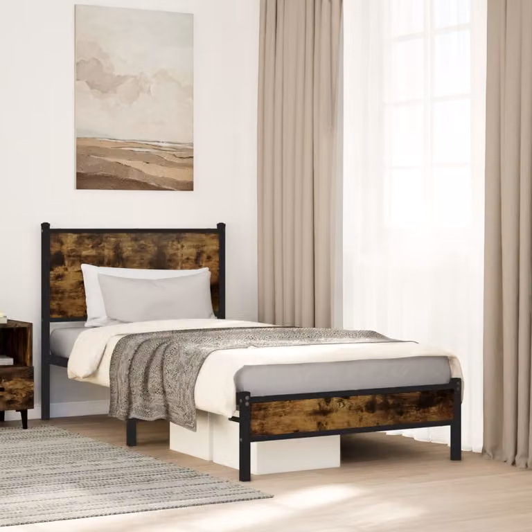 Giroletto in metallo vidaXL senza materasso, colore Rovere Fumo, L 80 cm x P 196 cm x H 91,5 cm