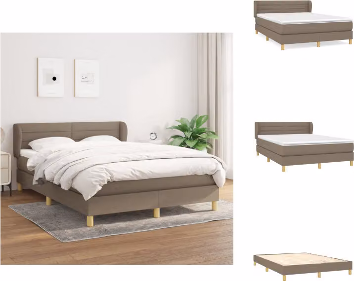 vidaXL Letto a molle con materasso in tessuto taupe 140x200 cm - Letti e strutture letto