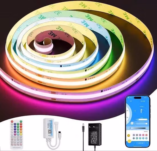 Strisce LED RGBIC Smart Pixel Individuamente Addressabili 5m - Strisce di Luce RGBIC a Cambio di Colore - Multicolore e Bianco - Adesivo Flessibile - Con Controllo App - Per Decorazioni di Festa e DIY - Inclusa Alimentazione