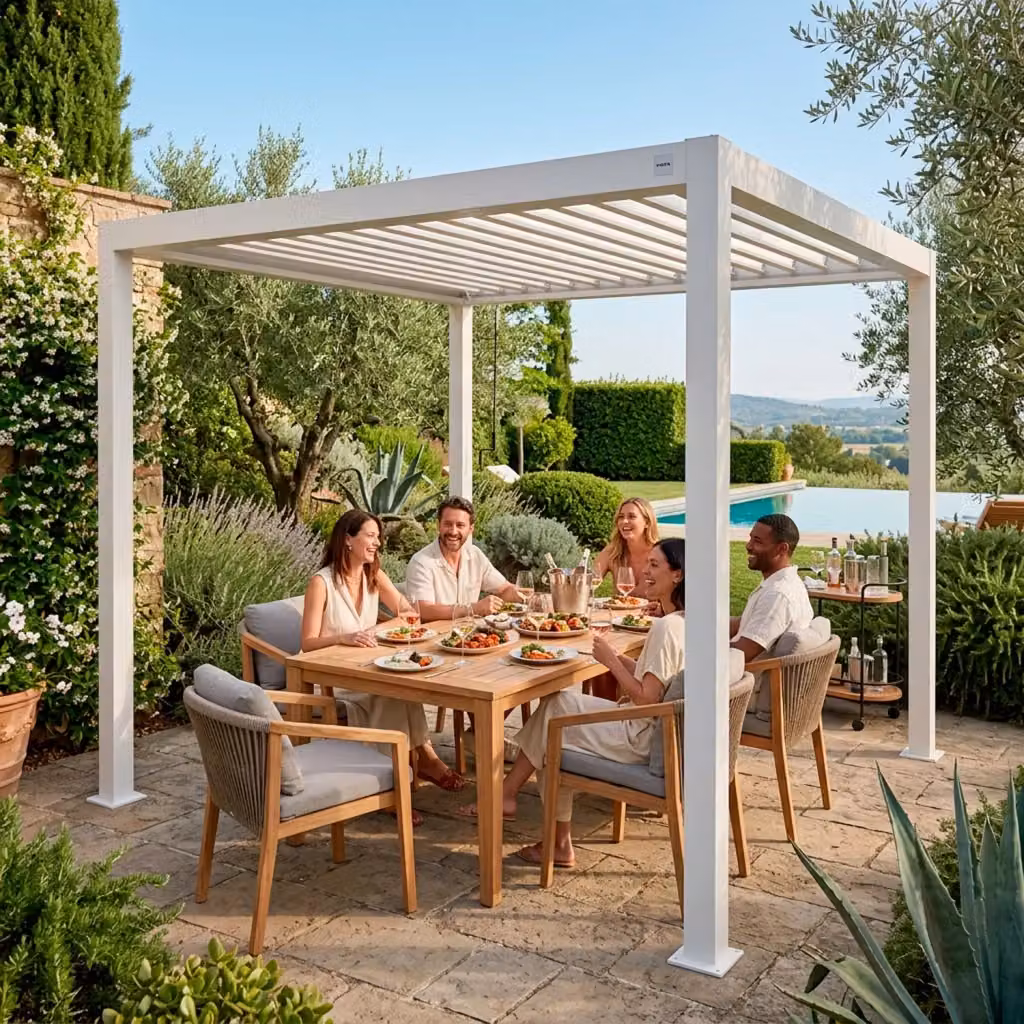Pergola Bioclimatica ARREDITALY con Tetto a Lamelle Orientabili e Sistema di Drenaggio, Struttura in Acciaio e Alluminio, L: 4 m, P: 3 m, Colore Bianco Opaco – 2