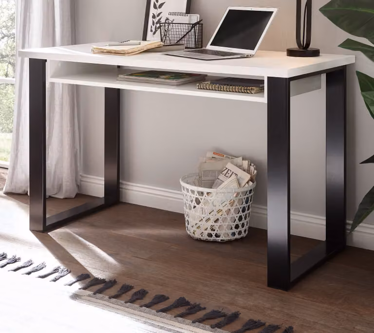 Scrivania "Stove" in pino bianco antracite Tavolo per computer portatili 125 x 60 cm