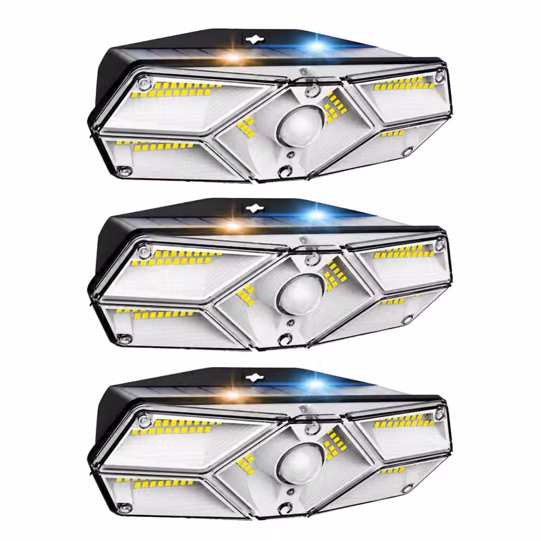 Set di 3 lampade solari LED da 104, con sensore di movimento, per esterni, da parete, adatte per giardino, garage, terrazza e veranda