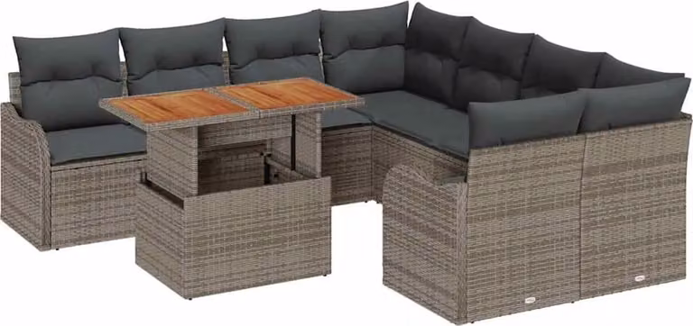 Set Divano da Giardino 9 pcs Grigio Poly Rattan