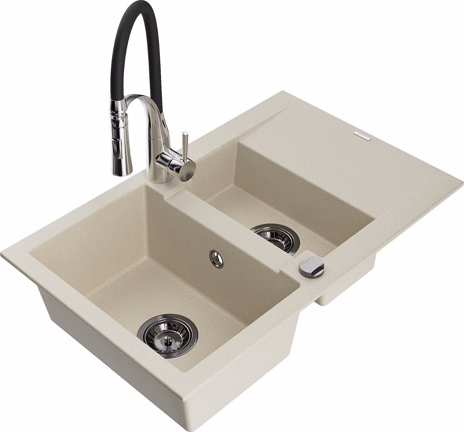 Mexen Gaspar lavello in granito 1,5 vasche con sgocciolatoio e rubinetto da cucina Aster, beige - 6507-69-73450-07-B