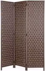 Separè JORAH Bizzotto in rattan marrone con design geometrico boho, Altezza: 135 cm