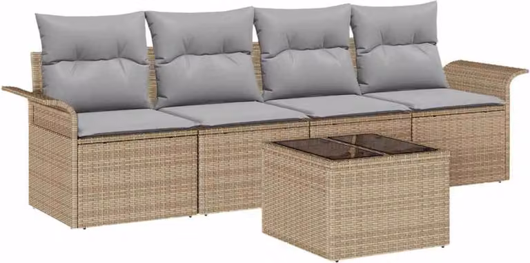 Set di divani con cuscino 5 pcs Beige polyrattan
