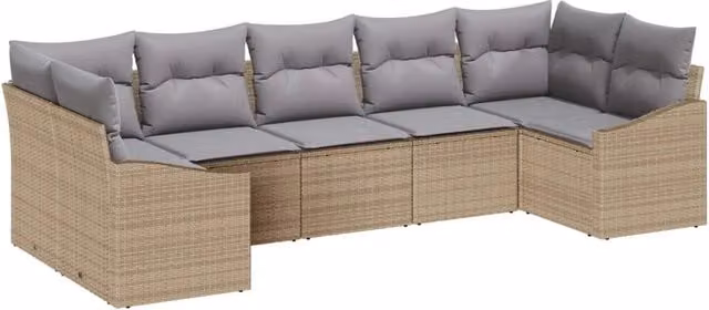 vidaXL Set Divano da Giardino 7 pz in Polyrattan con Struttura in Acciaio, Beige e Grigio