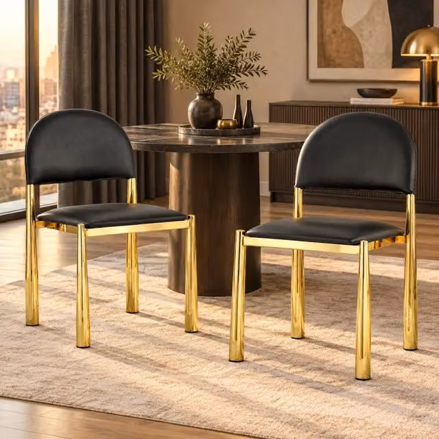 Set di 2 Sedie da Pranzo Moderne con Schienale Imbottito, Sedie in Pelle PU e Gambe in Metallo, Altezza 80 cm, Design Elegante e Robusto