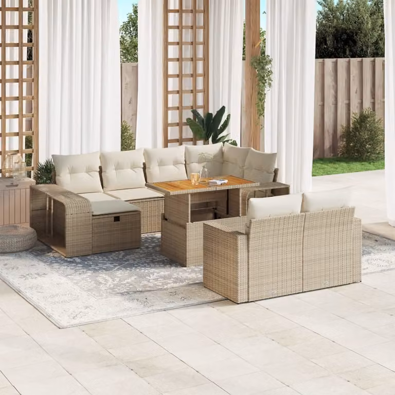 Maison Exclusive - Set Divani da Giardino 11 pz con Cuscini Beige in Polyrattan
