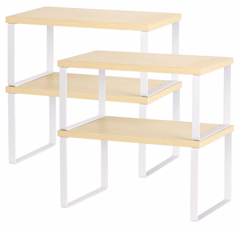 Elzusha - Set di 4 organizer impilabili per armadietti da cucina con piano in legno