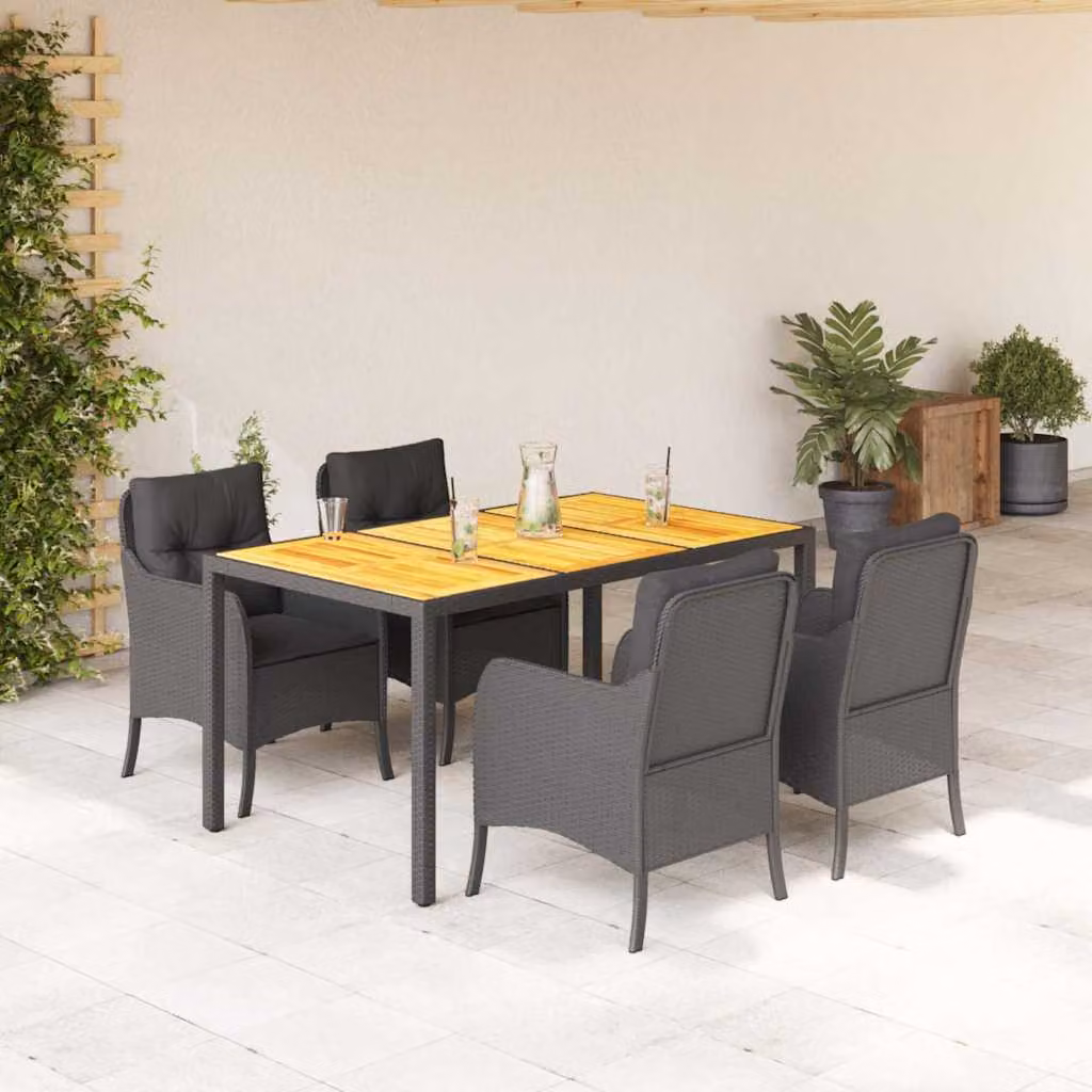 Set da pranzo da giardino moderno vidaXL in legno di acacia oliato e polyrattan nero con 5 pezzi – 1