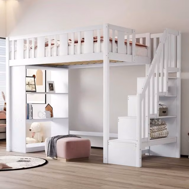 Letto a Soppalco con Contenitore ¨C MINIMAL ¨C Legno Bianco 90x200