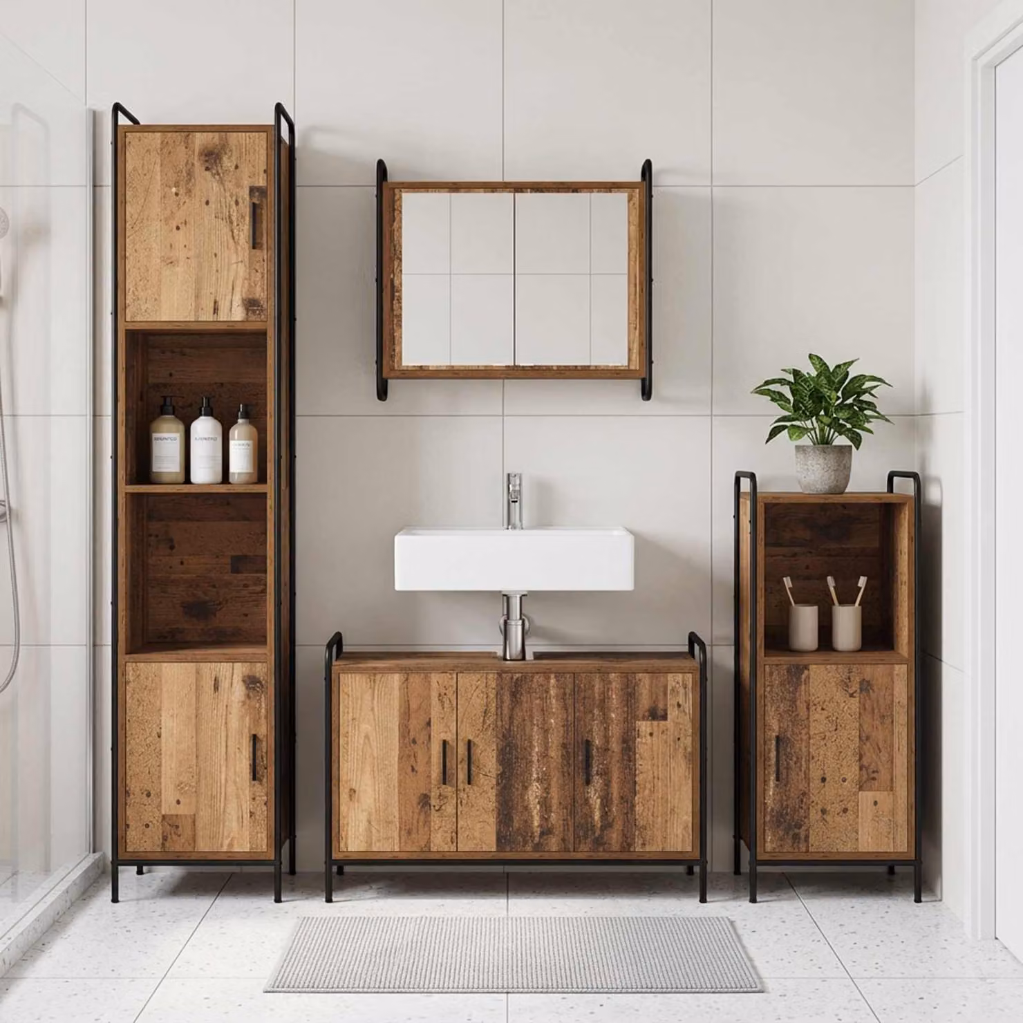 vidaXL Set di Armadi da Bagno 2 pz Legno antico 65,5 x 34 x 61 cm