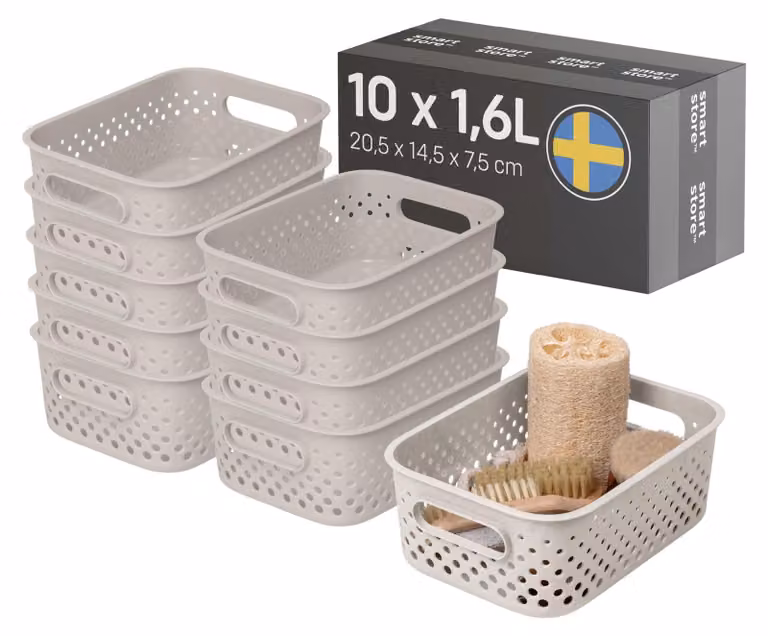 Cesto portaoggetti SmartStore con maniglie, in lino, capacità 10 x 1,6L (20,5x14,5x7,5 cm) | K