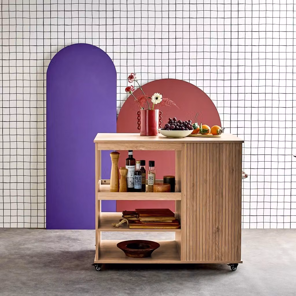 Carrello da cucina moderno Sweeek in legno e metallo marrone con ruote, L: 100 cm, P: 44,8 cm, H: 89 cm – 2