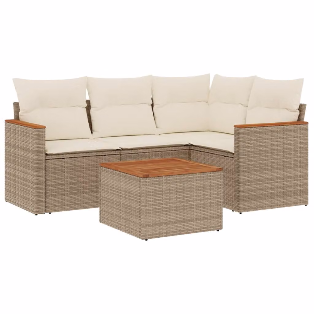 Set Divano da Giardino 5 pz con Cuscini Beige in Polyrattan