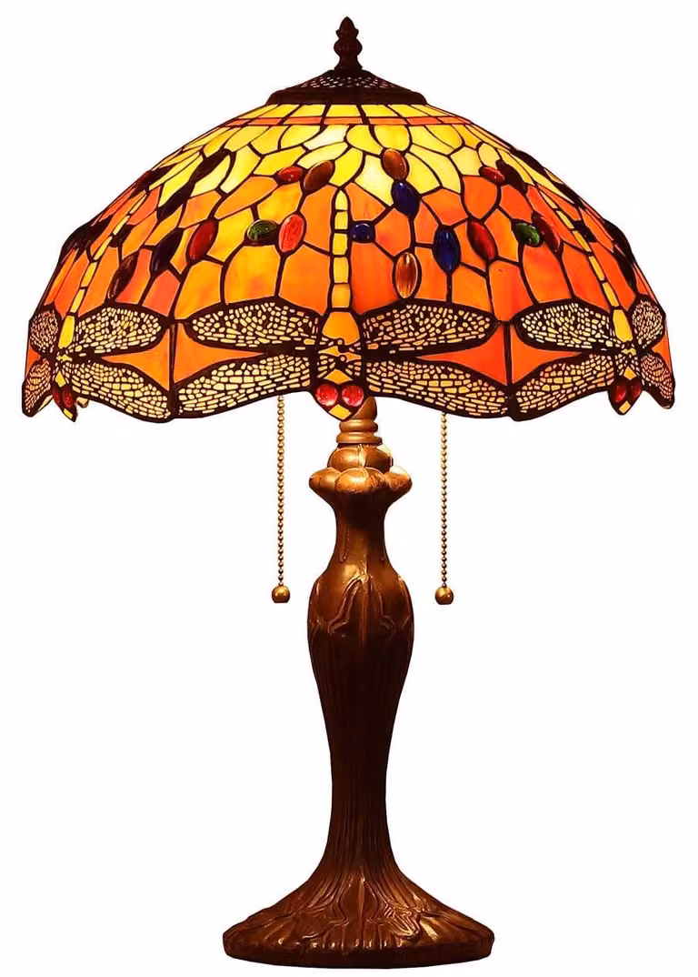 Lampada da tavolo Vetro piombato libellula - Vetro colorato - Arancione - 40 x 61 cm - Per soggiorno e camera da letto